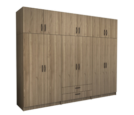 Ντουλάπα ρούχων Victoria εξάφυλλη με πατάρι και συρτάρια χρώμα καρυδί 300x60x240εκ.