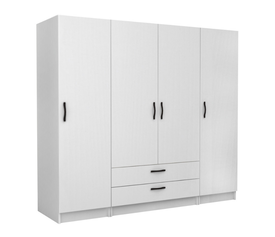 Ντουλάπα ρούχων Victoria τετράφυλλη με συρτάρια χρώμα λευκό 200x60x181εκ.