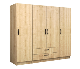 Ντουλάπα ρούχων Victoria τετράφυλλη με συρτάρια χρώμα φυσικό οξιάς 200x60x181εκ.