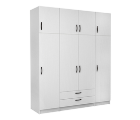 Ντουλάπα ρούχων Victoria τετράφυλλη με πατάρι και συρτάρια χρώμα λευκό 200x60x240εκ.