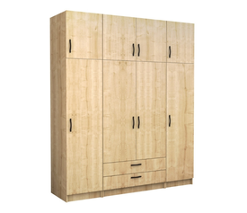 Ντουλάπα ρούχων Victoria  τετράφυλλη με πατάρι και συρτάρια χρώμα φυσικό οξιάς 200x60x240εκ.
