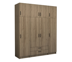 Ντουλάπα ρούχων Victoria τετράφυλλη με πατάρι και συρτάρια χρώμα καρυδί 200x60x240εκ.