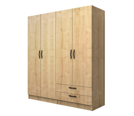 Ντουλάπα ρούχων Vivian τετράφυλλη με συρτάρια χρώμα φυσικό οξιάς 160x51,8x181εκ.