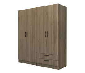 Ντουλάπα ρούχων Vivian τετράφυλλη με συρτάρια χρώμα καρυδί 160x51,8x181εκ.