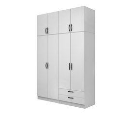 Ντουλάπα ρούχων Vivian τετράφυλλη με πατάρι και συρτάρια χρώμα λευκό 160x51,8x240εκ.