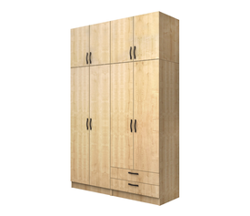 Ντουλάπα ρούχων Vivian τετράφυλλη με πατάρι και συρτάρια χρώμα φυσικό οξιάς 160x51,8x240εκ.