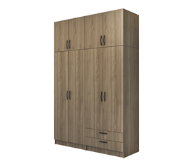 Ντουλάπα ρούχων Vivian τετράφυλλη με πατάρι και συρτάρια χρώμα καρυδί 160x51,8x240εκ.