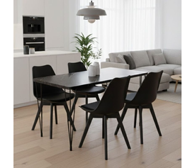 Σετ τραπεζαρία 5τμχ Roger - Viva Mdf - PP χρώμα μαύρο εφέ μαρμάρου - μαύρο 120x70x75εκ.