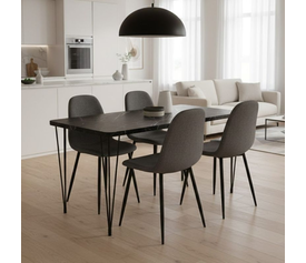 Σετ τραπεζαρία 5τμχ Roger - Iris Mdf - ύφασμα χρώμα μαύρο εφέ μαρμάρου - γκρι 120x70x75εκ.