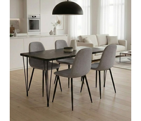 Σετ τραπεζαρία 5τμχ Roger - Iris Mdf - ύφασμα χρώμα μαύρο εφέ μαρμάρου - ανοιχτό μπεζ 120x70x75εκ.