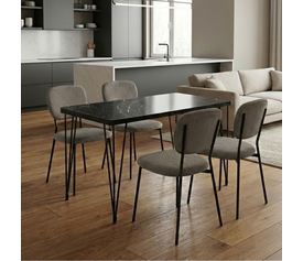 Σετ τραπεζαρία 5τμχ Roger - Kevin Mdf - ύφασμα χρώμα μαύρο εφέ μαρμάρου - λαδί 120x70x75εκ.