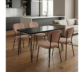 Σετ τραπεζαρία 5τμχ Roger - Kevin Mdf - ύφασμα χρώμα μαύρο εφέ μαρμάρου - μόκα 120x70x75εκ.