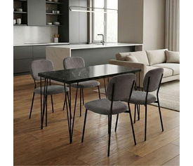 Σετ τραπεζαρία 5τμχ Roger - Kevin Mdf - ύφασμα χρώμα μαύρο εφέ μαρμάρου - γκρι 120x70x75εκ.