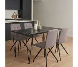 Σετ τραπεζαρία 5τμχ Roger - Bianca Mdf - ύφασμα χρώμα μαύρο εφέ μαρμάρου - ανοιχτό μπεζ 120x70x75εκ.