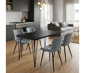 Σετ τραπεζαρία 5τμχ Roger - Chiara Mdf - ύφασμα χρώμα μαύρο εφέ μαρμάρου - γκρι 120x70x75εκ.