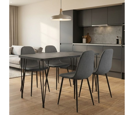 Σετ τραπεζαρία 5τμχ Roger - Iris Mdf - ύφασμα χρώμα σκούρο γκρι σκυροδέματος - γκρι 120x70x75εκ.