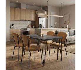 Σετ τραπεζαρία 5τμχ Roger - Kevin Mdf - ύφασμα χρώμα σκούρο γκρι σκυροδέματος - μουσταρδί 120x70x75εκ.