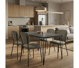 Σετ τραπεζαρία 5τμχ Roger - Kevin Mdf - ύφασμα χρώμα σκούρο γκρι σκυροδέματος - λαδί 120x70x75εκ.