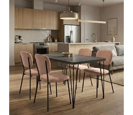 Σετ τραπεζαρία 5τμχ Roger - Kevin Mdf - ύφασμα χρώμα σκούρο γκρι σκυροδέματος - μόκα 120x70x75εκ.