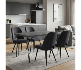 Σετ τραπεζαρία 5τμχ Roger - Christy Mdf - ύφασμα χρώμα σκούρο γκρι σκυροδέματος - ανθρακί 120x70x75εκ.