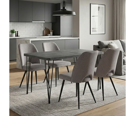 Σετ τραπεζαρία 5τμχ Roger - Christy Mdf - ύφασμα χρώμα σκούρο γκρι σκυροδέματος - ανοιχτό μπεζ 120x70x75εκ.