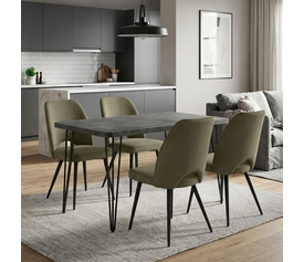 Σετ τραπεζαρία 5τμχ Roger - Christy Mdf - ύφασμα χρώμα σκούρο γκρι σκυροδέματος - λαδί 120x70x75εκ.