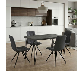 Σετ τραπεζαρία 5τμχ Roger - Bianca Mdf - ύφασμα χρώμα σκούρο γκρι σκυροδέματος - γκρι 120x70x75εκ.