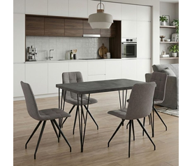 Σετ τραπεζαρία 5τμχ Roger - Bianca Mdf - ύφασμα χρώμα σκούρο γκρι σκυροδέματος - ανοιχτό μπεζ 120x70x75εκ.