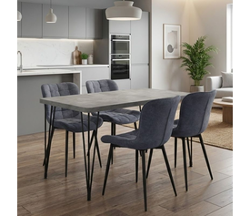 Σετ τραπεζαρία 5τμχ Roger - Chiara Mdf - ύφασμα χρώμα σκούρο γκρι σκυροδέματος - ανθρακί 120x70x75εκ.