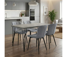 Σετ τραπεζαρία 5τμχ Roger - Chiara Mdf - ύφασμα χρώμα σκούρο γκρι σκυροδέματος - γκρι 120x70x75εκ.