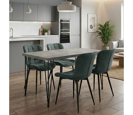 Σετ τραπεζαρία 5τμχ Roger - Chiara Mdf - ύφασμα χρώμα σκούρο γκρι σκυροδέματος - πράσινο 120x70x75εκ.