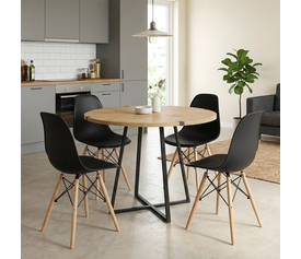 Σετ τραπεζαρία 5τμχ Rubes - Nova χρώμα φυσικό οξιάς - μαύρο Ø100x78εκ.