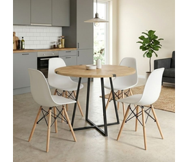 Σετ τραπεζαρία 5τμχ Rubes - Nova χρώμα φυσικό οξιάς - λευκό Ø100x78εκ.