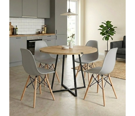 Σετ τραπεζαρία 5τμχ Rubes - Nova χρώμα φυσικό οξιάς - γκρι Ø100x78εκ.