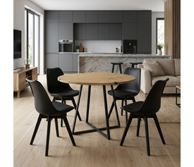 Σετ τραπεζαρία 5τμχ Rubes - Viva χρώμα φυσικό οξιάς - μαύρο Ø100x78εκ.