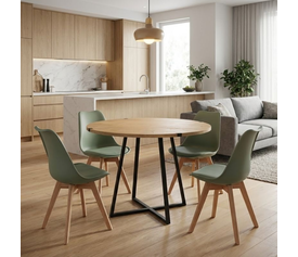 Σετ τραπεζαρία 5τμχ Rubes - Viva χρώμα φυσικό οξιάς - φυστικί Ø100x78εκ.