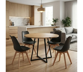 Σετ τραπεζαρία 5τμχ Rubes - Viva χρώμα φυσικό οξιάς - μαύρο Ø100x78εκ.