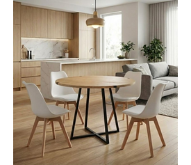 Σετ τραπεζαρία 5τμχ Rubes - Viva χρώμα φυσικό οξιάς - λευκό Ø100x78εκ.