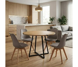 Σετ τραπεζαρία 5τμχ Rubes - Viva χρώμα φυσικό οξιάς - cappuccino Ø100x78εκ.