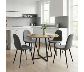 Σετ τραπεζαρία 5τμχ Rubes - Iris χρώμα φυσικό οξιάς - γκρι Ø100x78εκ.