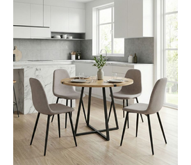 Σετ τραπεζαρία 5τμχ Rubes - Iris χρώμα φυσικό οξιάς - ανοιχτό μπεζ Ø100x78εκ.