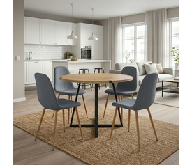 Σετ τραπεζαρία 5τμχ Rubes - Iris χρώμα φυσικό οξιάς - γκρι Ø100x78εκ.