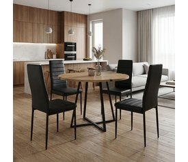 Σετ τραπεζαρία 5τμχ Rubes - Rosa χρώμα φυσικό οξιάς - μαύρο Ø100x78εκ.