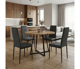 Σετ τραπεζαρία 5τμχ Rubes - Rosa χρώμα φυσικό οξιάς - γκρι Ø100x78εκ.