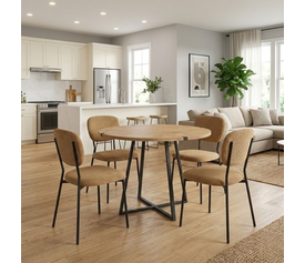 Σετ τραπεζαρία 5τμχ Rubes - Kevin χρώμα φυσικό οξιάς - μουσταρδί Ø100x78εκ.