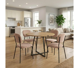 Σετ τραπεζαρία 5τμχ Rubes - Kevin χρώμα φυσικό οξιάς - μόκα Ø100x78εκ.