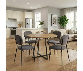 Σετ τραπεζαρία 5τμχ Rubes - Kevin χρώμα φυσικό οξιάς - γκρι Ø100x78εκ.