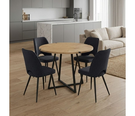 Σετ τραπεζαρία 5τμχ Rubes - Christy χρώμα φυσικό οξιάς - ανθρακί Ø100x78εκ.