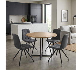 Σετ τραπεζαρία 5τμχ Rubes - Bianca χρώμα φυσικό οξιάς - γκρι Ø100x78εκ.