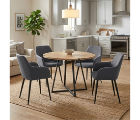 Σετ τραπεζαρία 5τμχ Rubes - Monica χρώμα φυσικό οξιάς - γκρι Ø100x78εκ.